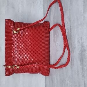 Vintage Y & S Original Red Mesh Pleated Purse Handbag Evening Bag